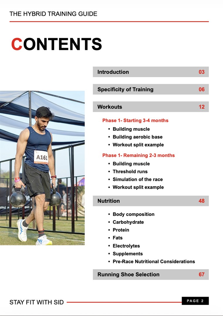Contents page from The Hybrid Training Guide